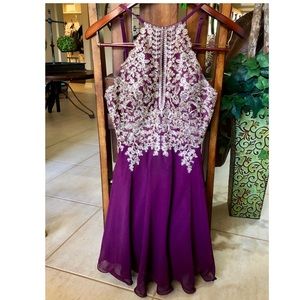 Xscape Gold Embroidered Fit & Flare Dress